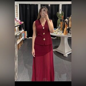 #346 burgundy sheer skirt set